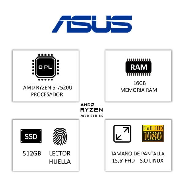 Portatil ASUS 15,6' AMD R5 Ram 16GB 512GB SSD — foto 7 de 7
