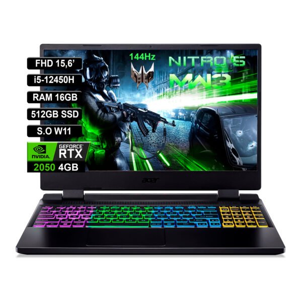 PORTATIL GAMER ACER 15,6' FHD AN515-58-574W INTEL I5-12450H RAM 16GB 512GB SSD RTX2050 BLACK