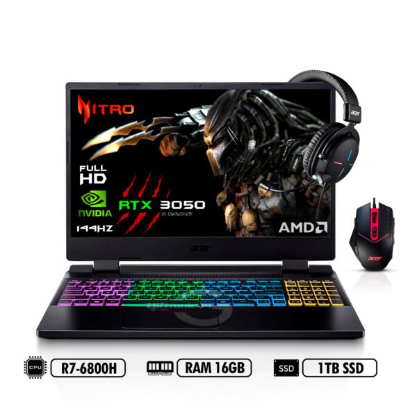 PORTATIL GAMER ACER NITRO AN515-46-R90E 15,6' FHD AMD R7-6800H RAM 16GB 1TB SSD RTX3050 4GB Black