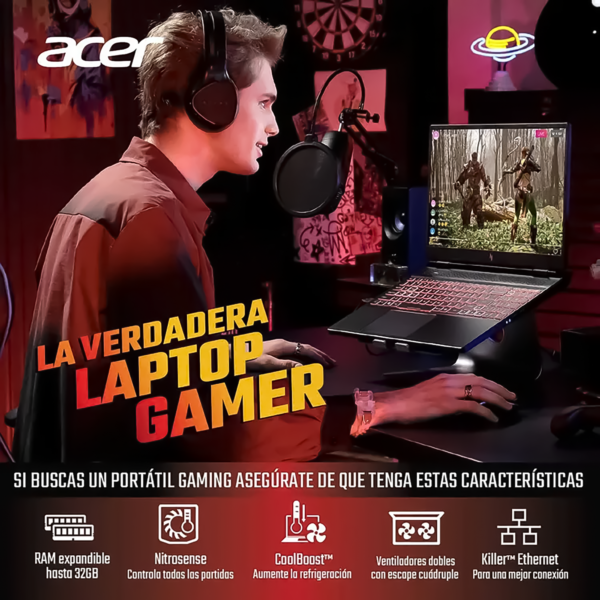 PORTATIL GAMER ACER NITRO AN515-46-R90E 15,6' FHD AMD R7-6800H RAM 16GB 1TB SSD RTX3050 4GB Black — foto 9 de 9