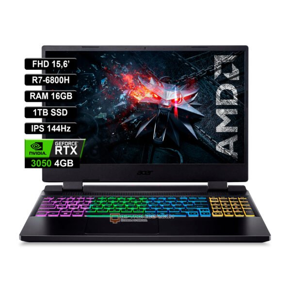 PORTATIL GAMER ACER NITRO AN515-46-R90E 15,6' FHD AMD R7-6800H RAM 16GB 1TB SSD RTX3050 4GB Black