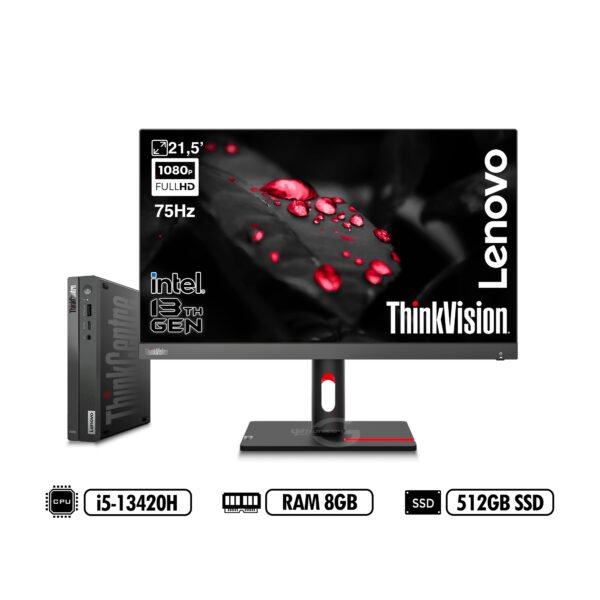 PC ThinkCentre Neo 50q Ge4 Intel i5-13420H RAM 8GB 512GB SSD Black + MONITOR  ThinkVision S22i-30