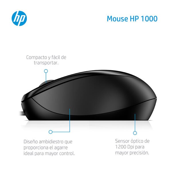 Mouse HP Alámbrico Óptico 1000 Negro — foto 4 de 6