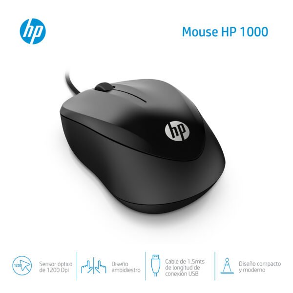Mouse HP Alámbrico Óptico 1000 Negro — foto 3 de 6
