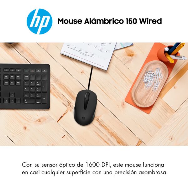 Mouse HP Alámbrico Óptico 150 Wired Negro — foto 6 de 7