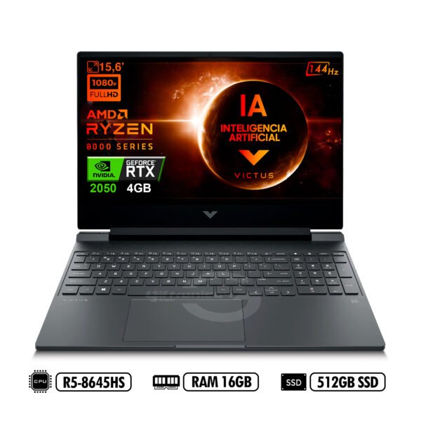 PORTATIL GAMING VICTUS HP 15-fb2025la FHD 144Hz AMD R5-8645HS RAM 16GB 512GB SSD NVIDIA® GeForce RTX™ 2050