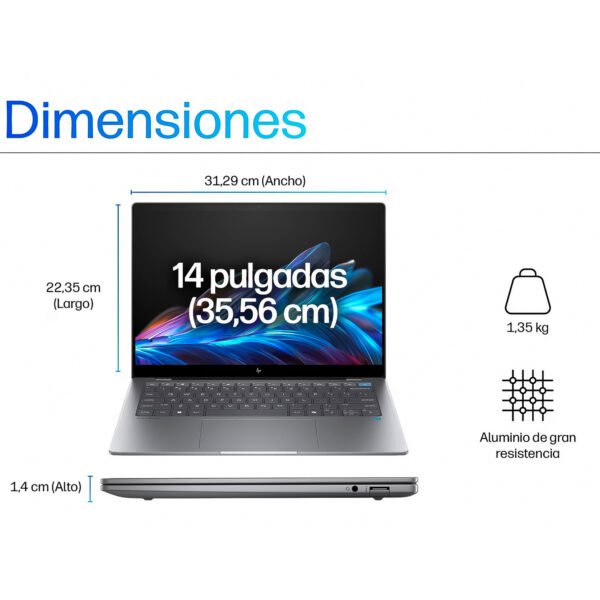 Portátil HP OmniBook X 14" 2K Fe0001la Táctil Snapdragon X Elite X1E - RAM 16GB 1TB SSD Silver — foto 7 de 8