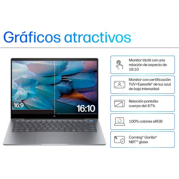 Portátil HP OmniBook X 14" 2K Fe0001la Táctil Snapdragon X Elite X1E - RAM 16GB 1TB SSD Silver — foto 8 de 8