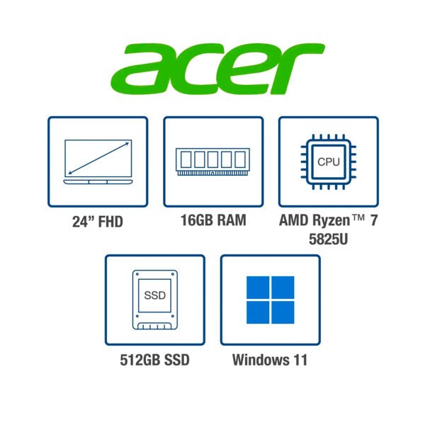 Aio Acer Aspire C24-2G-LR14 | 23,8' FHD | AMD R7-5825U | 8GB RAM 512GB SSD | Negro — foto 9 de 9