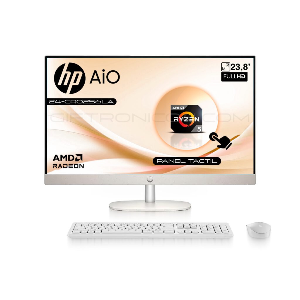 computador aio hp 24 cr0256la | 23,8' fhd tactil | amd r5 7520u | 8gb ram 512gb ssd | blanco