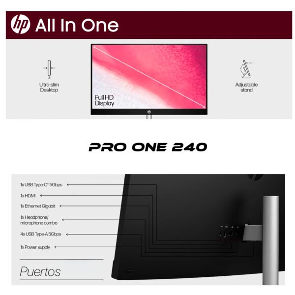 Computador Aio Hp Pro One 240 G10 | 23,8" FHD | Intel i5-1334U | 16GB RAM 512GB SSD | Negro — foto 6 de 7