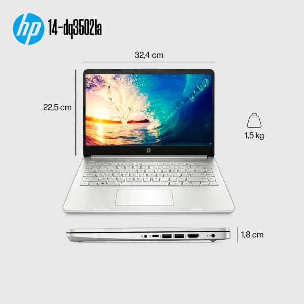 Portátil Hp 14-dq3502la | 14" HD | Intel Celeron N4500 | 8GB RAM 512GB SSD | Plateado — foto 7 de 8