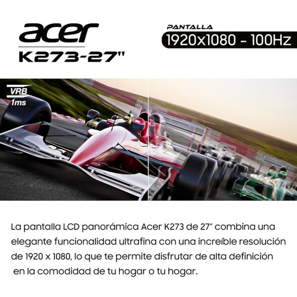 Monitor Acer K273 | 27" FHD Plano | 100Hz IPS 1ms VRB | Negro — foto 7 de 8