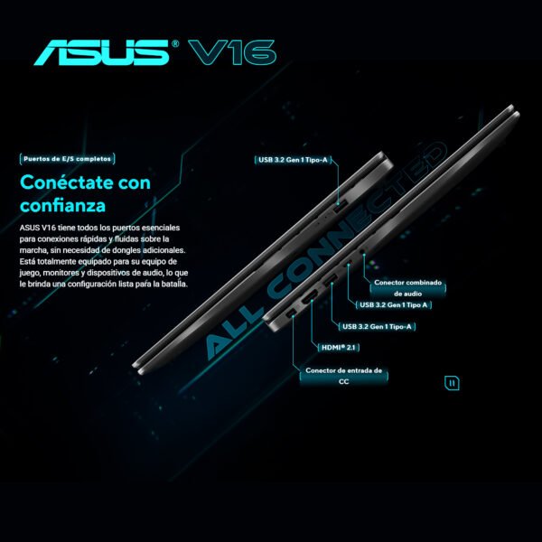 Portátil ASUS V16 Gamer | Intel Core 7-240H | 16GB RAM | RTX 5060 8GB | 1TB SSD | Negro Mate — foto 7 de 9
