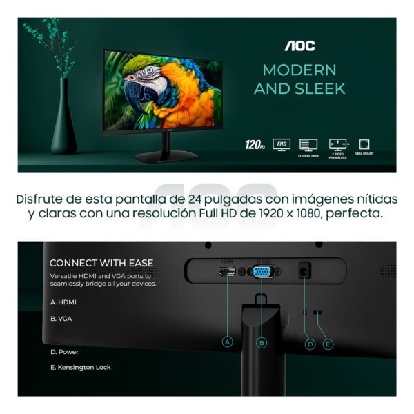 Monitor AOC 24B35H3 24 Pulgadas Full HD | ¡Fluidez de 120Hz! — foto 5 de 7