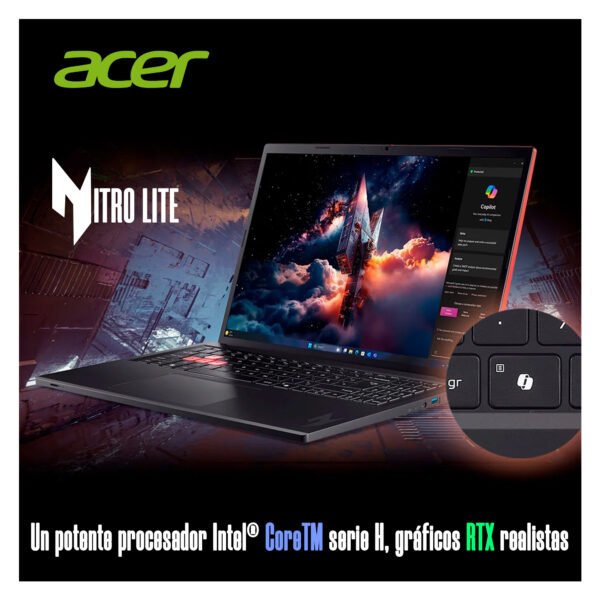 Portátil Gamer Acer Nitro Lite 16" | Intel Core 5-210H | 16GB DDR5 | 512GB SSD | RTX3050 6GB Negro — foto 3 de 9