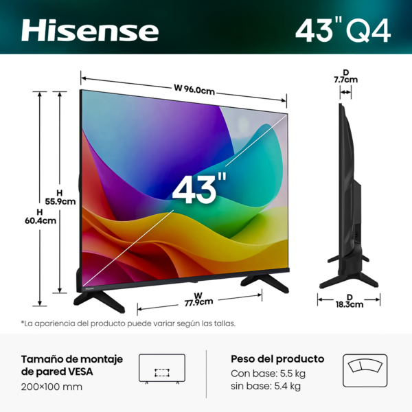 Televisor Smart TV Hisense 43" QLED Q4SV: Colores Vibrantes y Diseño Elegante. — foto 3 de 9