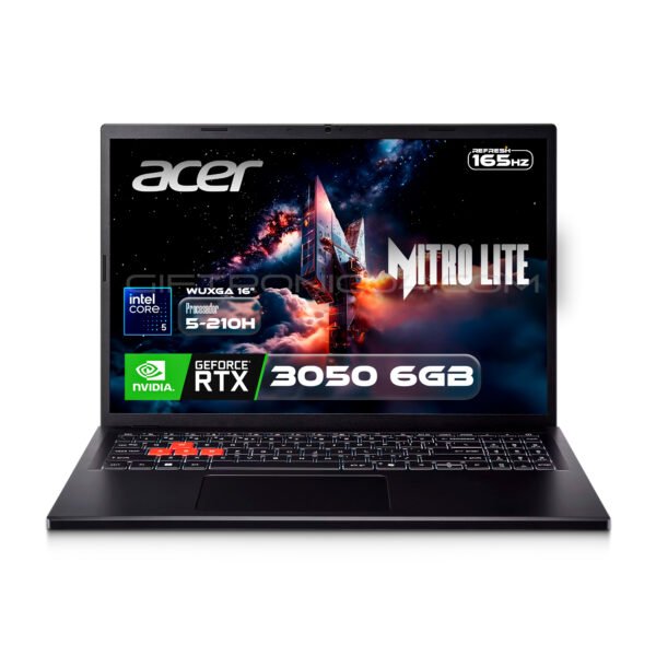 Portátil Gamer Acer Nitro Lite 16" | Intel Core 5-210H | 16GB DDR5 | 512GB SSD | RTX3050 6GB Negro — foto 1 de 9