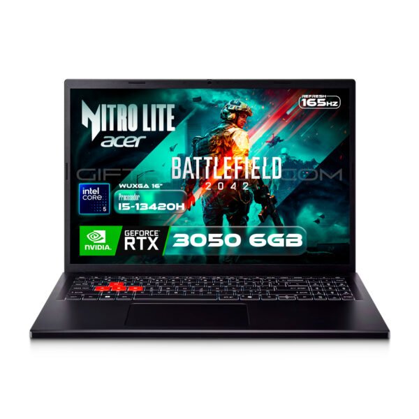 Portátil Gamer Acer Nitro Lite 16" | Intel Core I5-13420H | 16GB DDR5 | 512GB SSD | RTX3050 6GB Negro — foto 1 de 9