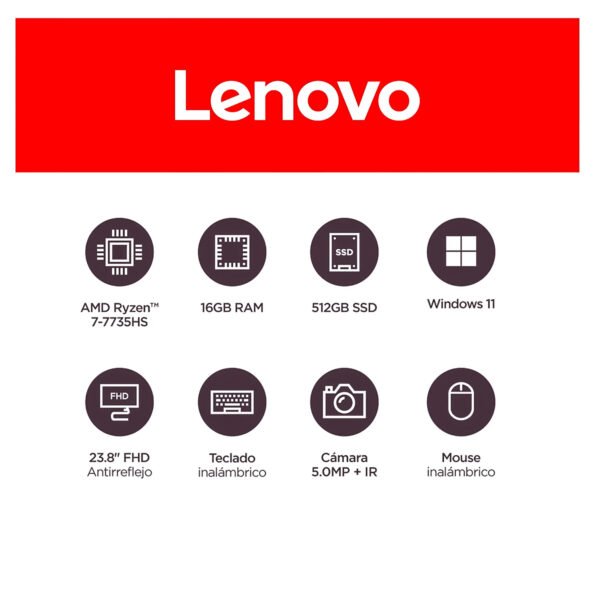 Computador Aio Lenovo IdeaCentre 27ARR9 | AMD R7-7735HS | 16GB RAM | 512GB SSD | Gris — foto 7 de 9