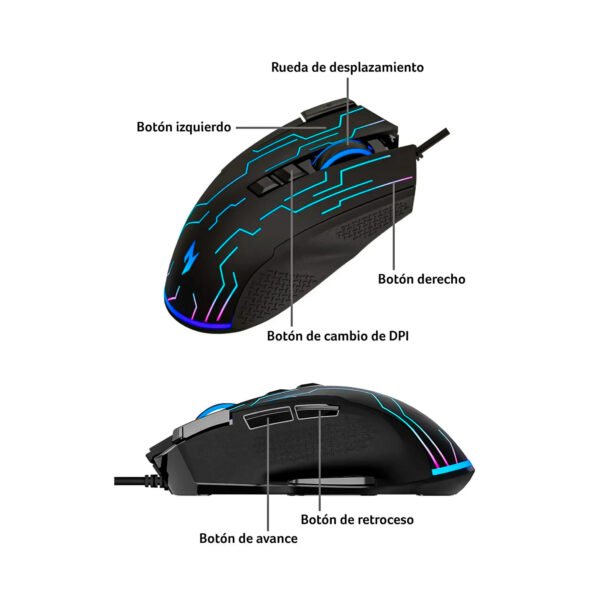 Mouse Gamer Acer Nitro NMW105 Alámbrico Negro - 6400 DPI y Luz RGB — foto 5 de 8