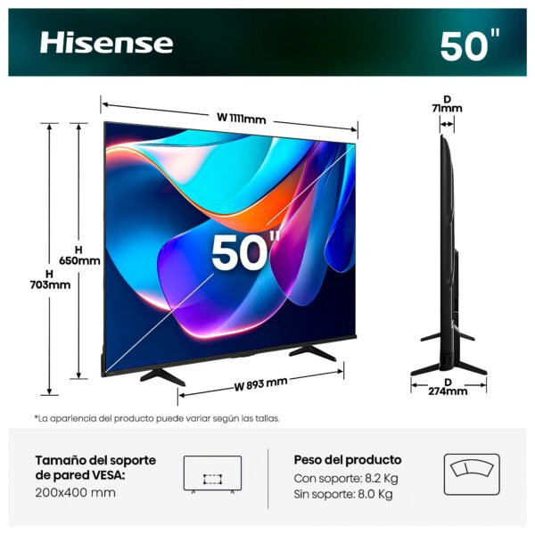 Televisor Hisense 50" Pulgadas 50A6S Smart TV 4K UHD con Google TV — foto 5 de 12